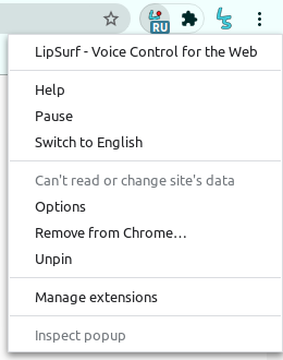 New context menu when right-clicking extension icon.